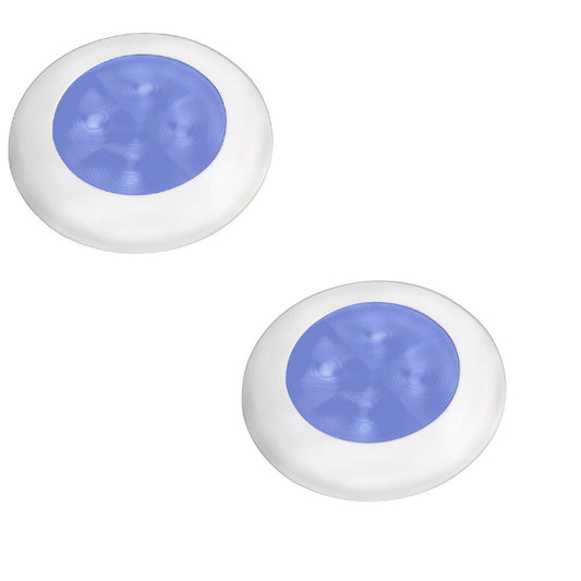 Hella Marine Slim Line LED 'Enhanced Brightness' Round Boat Courtesy Lamp - Blue LED (2 pack)