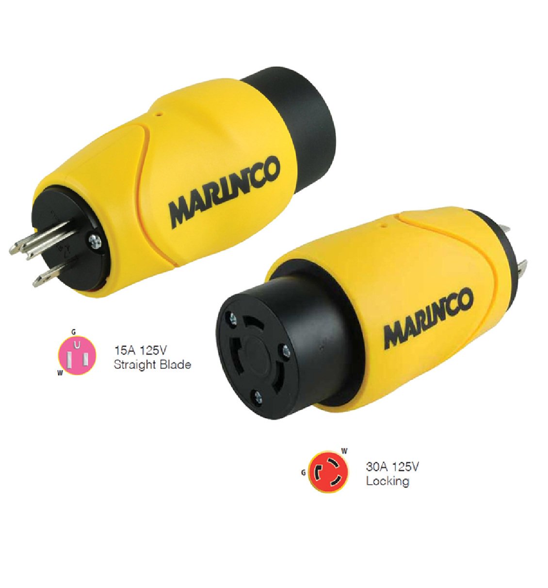 Marinco Straight Adapter Male to 30Amp Locking Female Connector