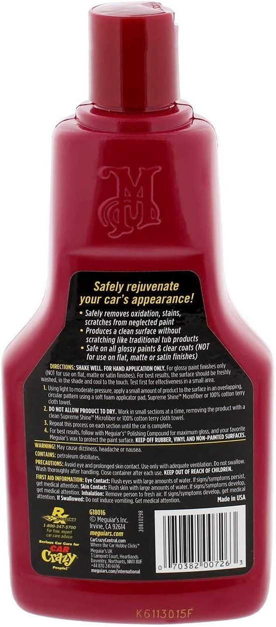 Meguiar’s G18016 Clear Coat Safe Rubbing Compound, 16 Fluid Ounces