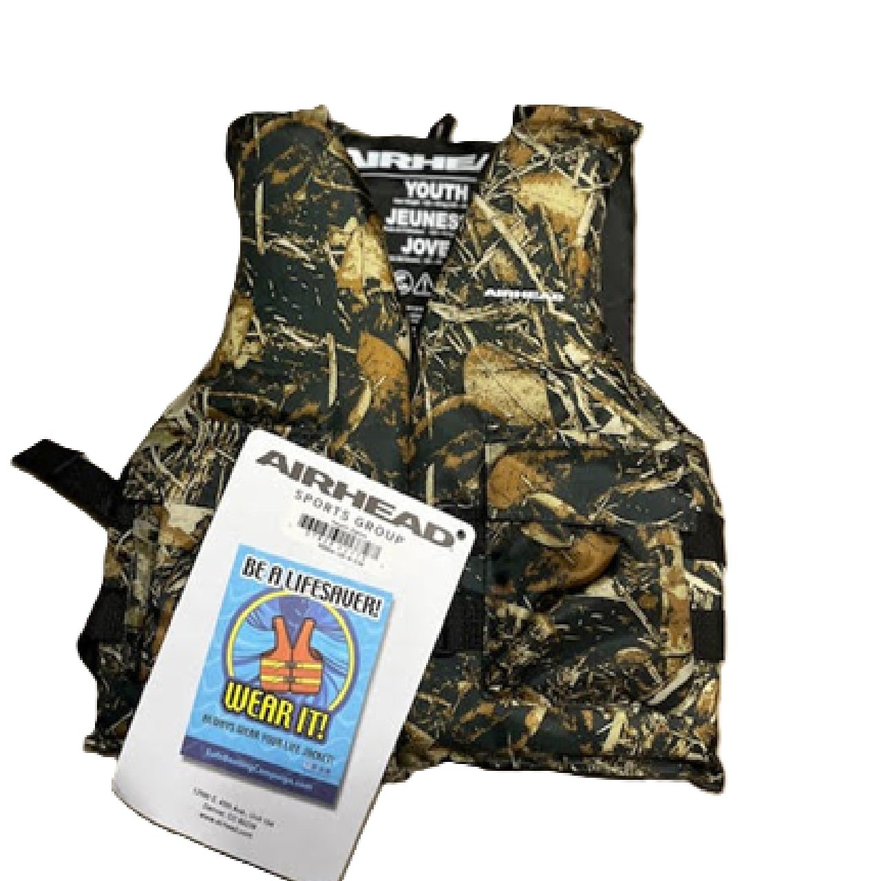Airhead Sport Life Vest with Pockets Camo Youth  Size 55-88 lb
