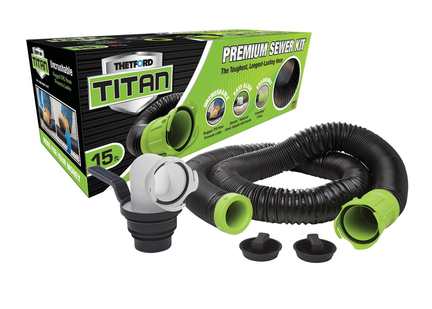 Thetford Titan 15ft 15-Foot Premium RV Sewer Hose Kit-Black/Green
