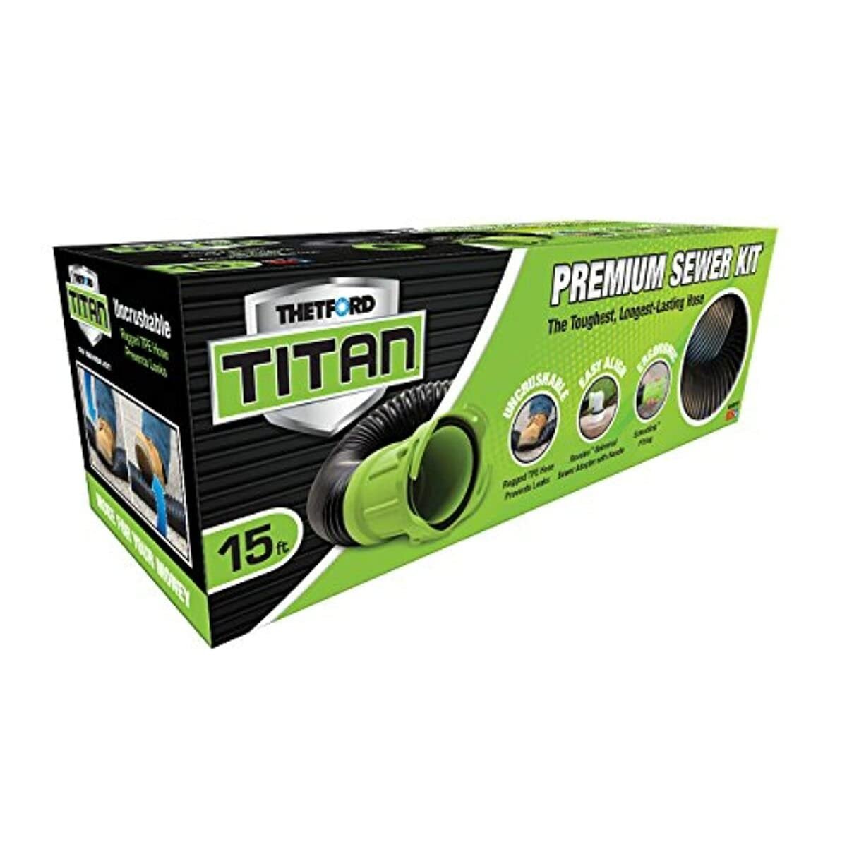 Thetford Titan 15ft 15-Foot Premium RV Sewer Hose Kit-Black/Green