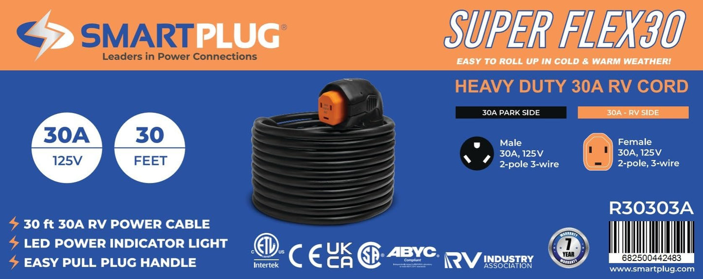 SmartPlug 30 AMP Angled RV Shore Power Dual Configuration Cordset - 30'