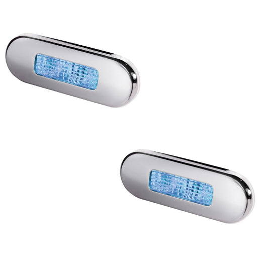 Hella Marine Surface Mount Oblong LED Boat Courtesy Lamp - Blue LED - SS Bezel (2 pack)