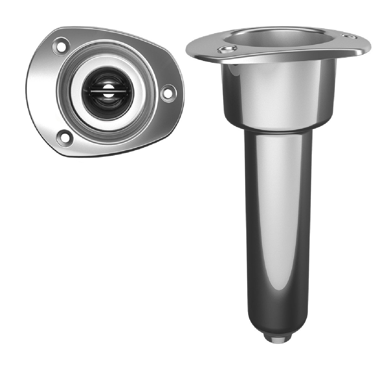 Mate Series Stainless Steel 0° Rod & Cup Holder - Drain - Oval Top