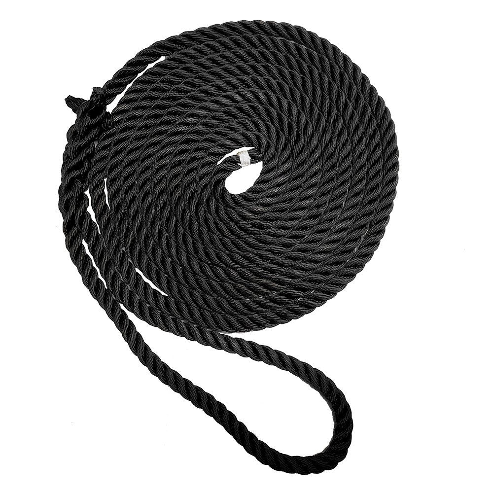 Dock Line 3/8" X 15' Nylon 3 Strand  Black-New England Ropes