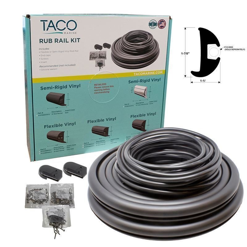 TACO Flex Vinyl Rub Rail Kit - Black w/Black Insert - 50' - 1-7/8" x 1-1/16"