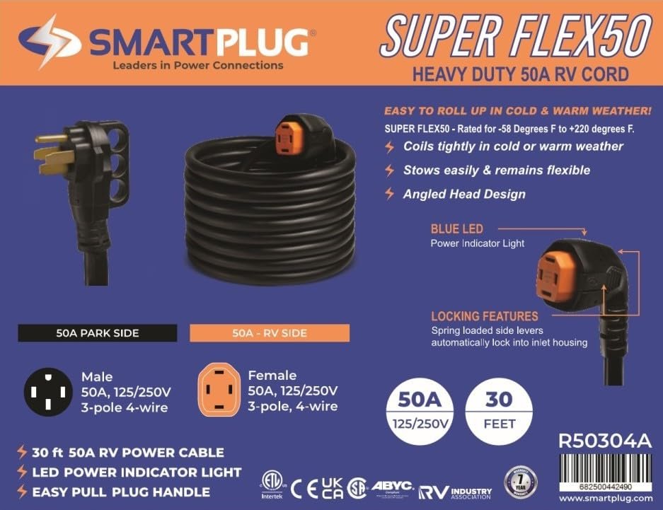 SmartPlug 50 AMP Angled RV Dual Configuration Cordset - 30'