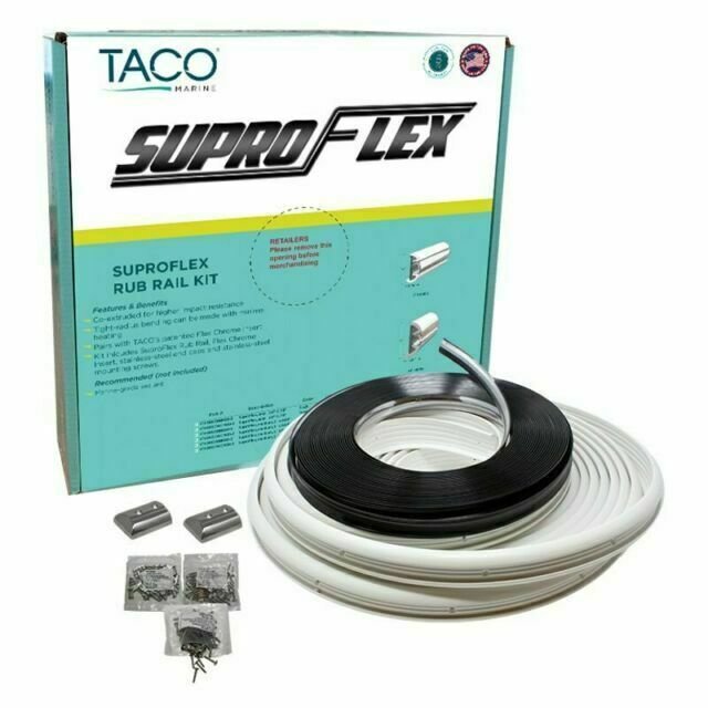 TACO SuproFlex Rub Rail Kit - White w/Flex Chrome Insert - 1.6"H x .78"W x 60'L