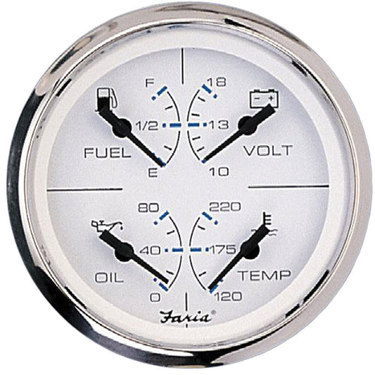 Faria Chesapeake White SS 4" Multifunction Gauge-Fuel/Volt/Oil/Water Temp