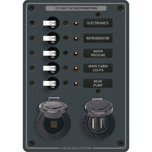 Blue Sea Systems 8120 Blue Sea 8120 Breaker Panel 5 Position W/dc Socket & Dual
