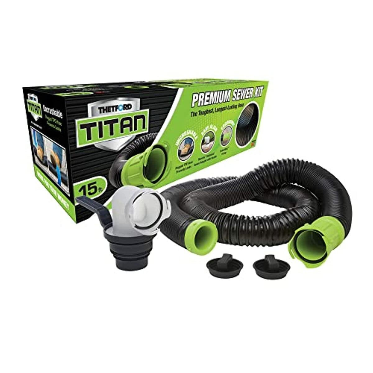 Thetford Titan 15ft 15-Foot Premium RV Sewer Hose Kit-Black/Green