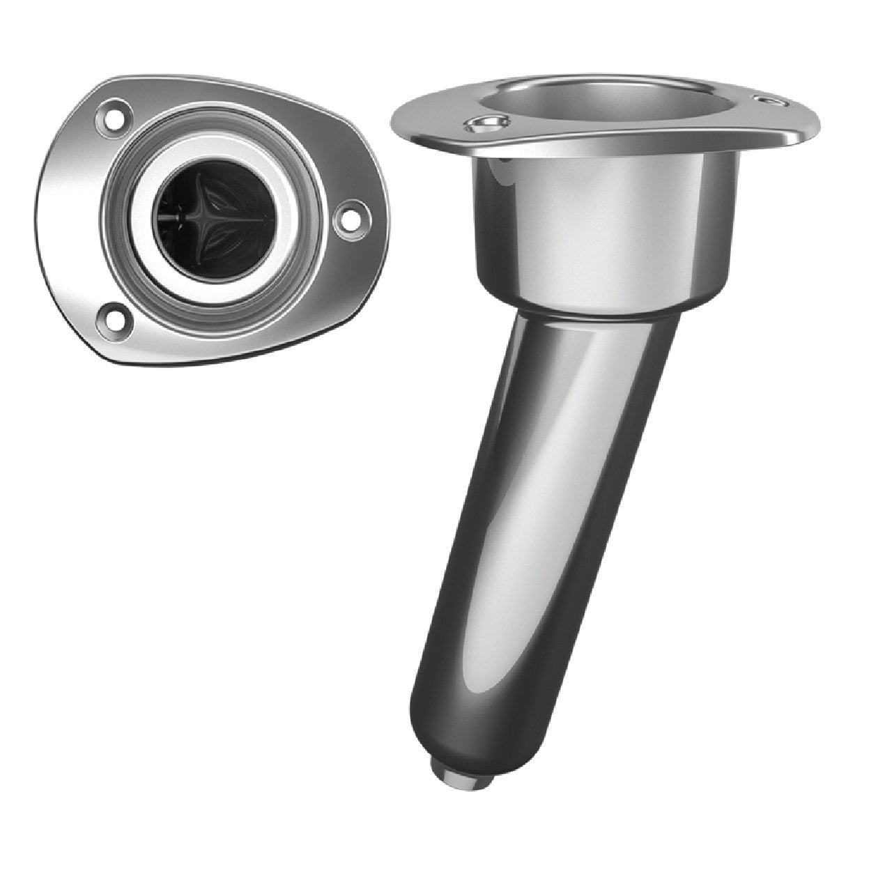Mate Series Stainless Steel 15° Fishing Rod & Cup Holder - Drain - Oval Top