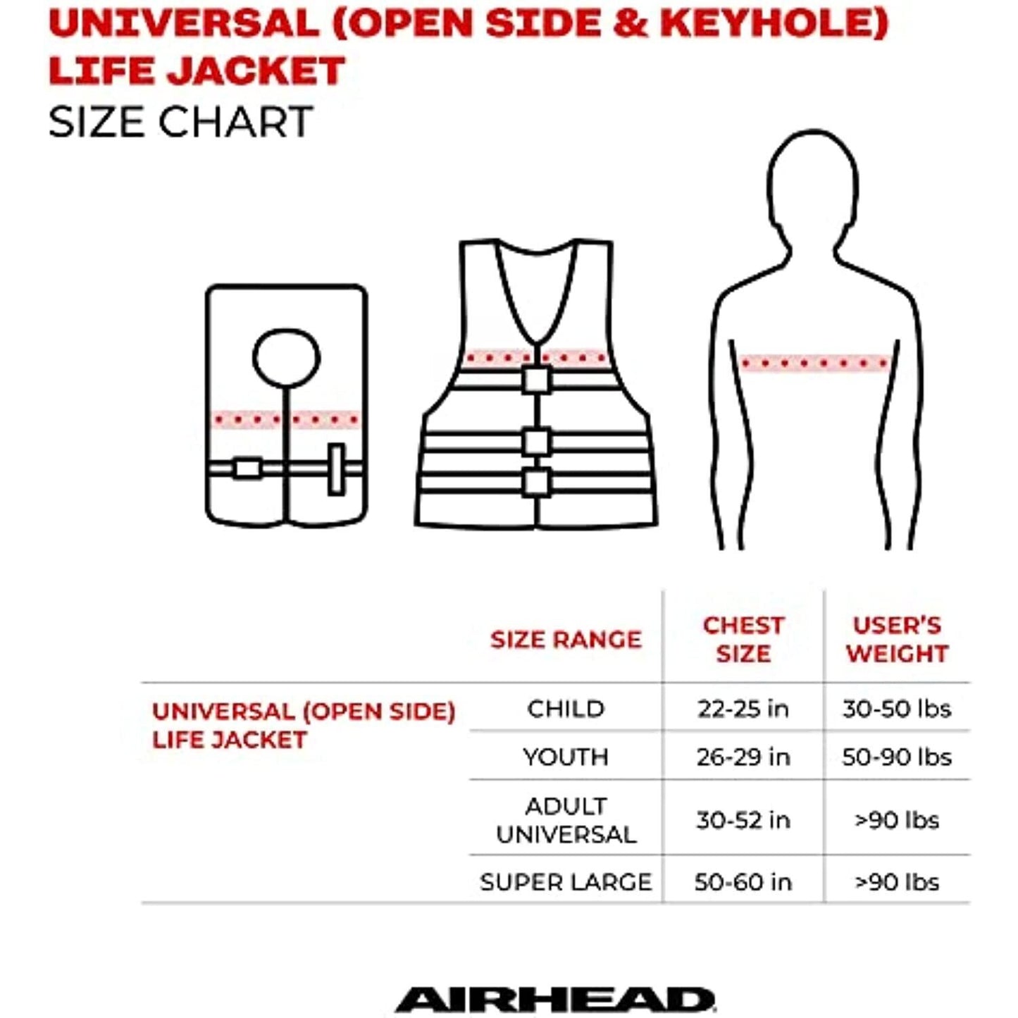 AIRHEAD GENERAL PURPOSE LIFE VEST Red 50-62"
