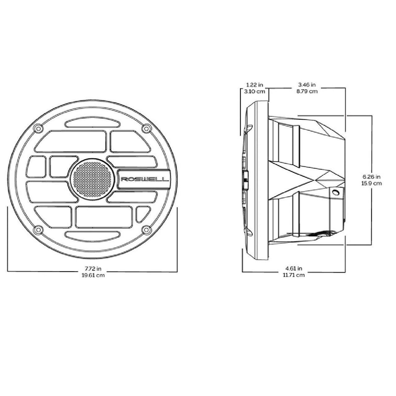 Roswell R Series 7.7” Marine Speakers - Anthracite Grille - 80W RMS & 160W Peak Power