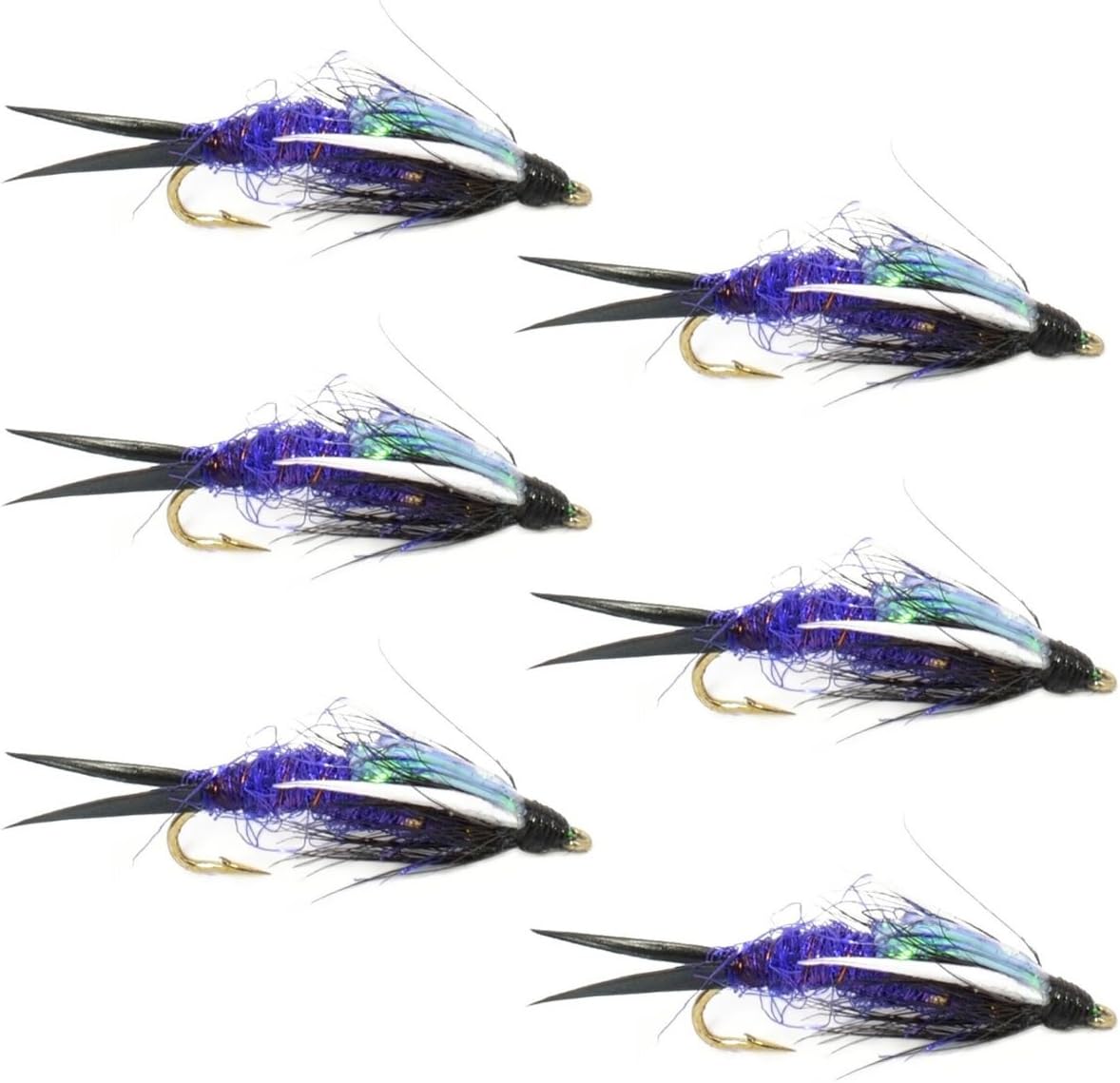 Double Bead Purple Psycho Prince Nymph Fly - 6 Flies Size 14