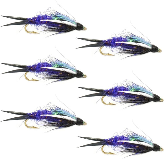 Double Bead Purple Psycho Prince Nymph Fly - 6 Flies Size 10